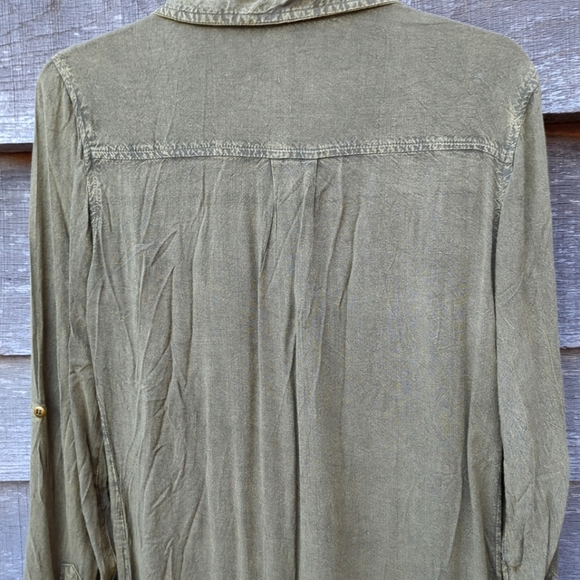 🆕Cotton Express Stone Wash Womens L. Sleeve Or Roll Tab Button Down Shirt Med - Picture 5 of 8